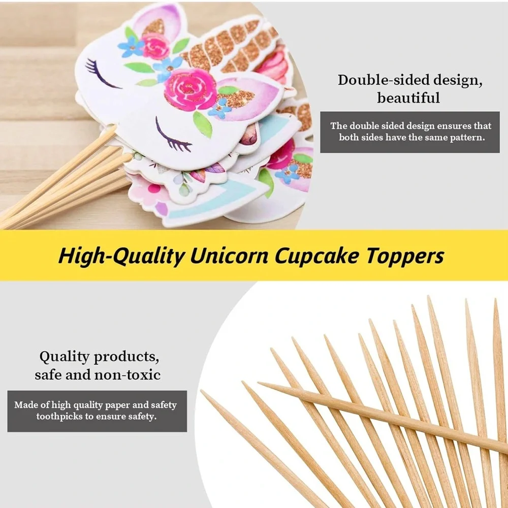 48 Unicorn Cupcake Toppers